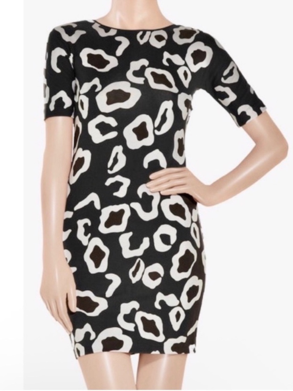 DVF ‘Cyrano’ Black/Grey 100% Silk Leopard Print Mini Dress Grunge Size 6